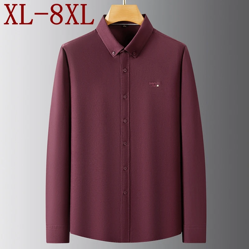 

8XL 7XL 6XL 2025 New Autumn High End Luxury 100% Cotton Shirt Man Clothing Long Sleeve Mens Shirts Casual Loose chemise homme
