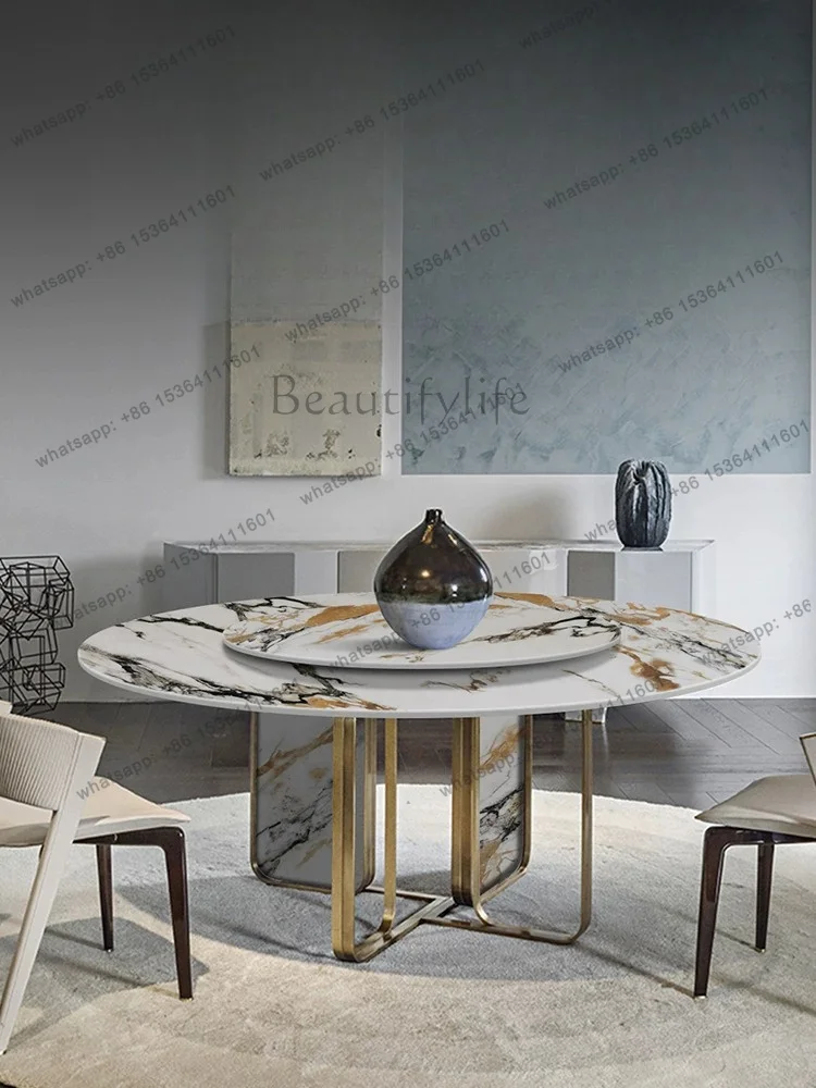 XX Italian Sintered Stone Dining Table Modern Home Light Luxury Small Apartment with Rotary Table, All-Marble Dining Table