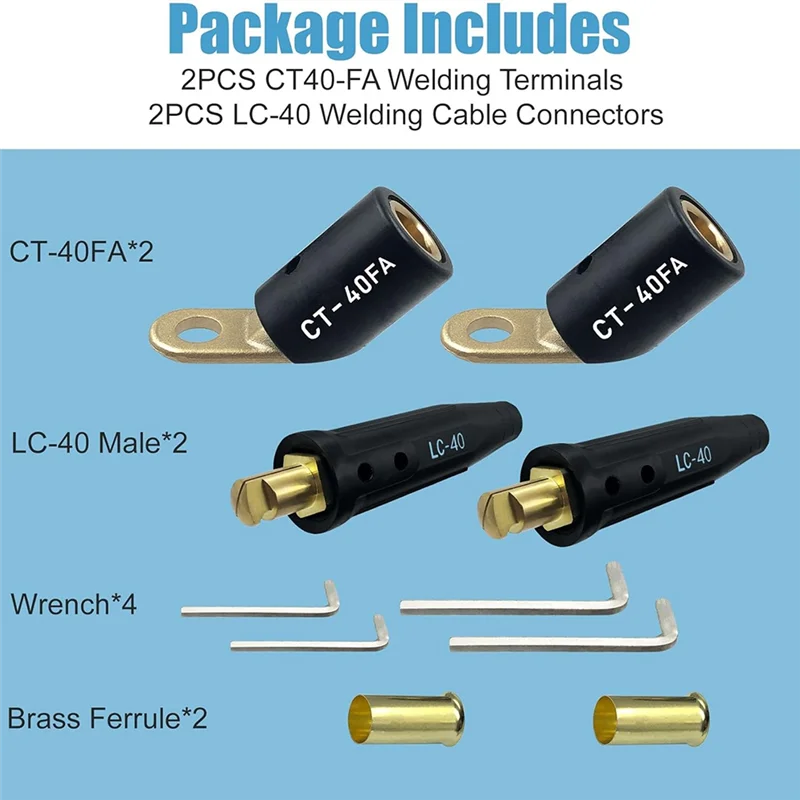 

ABFY-2PCS сварочные клеммы CT-40FA и 2 шт. разъемы сварочного кабеля LC-40, для сварочного аппарата, 1/0 и 2/0