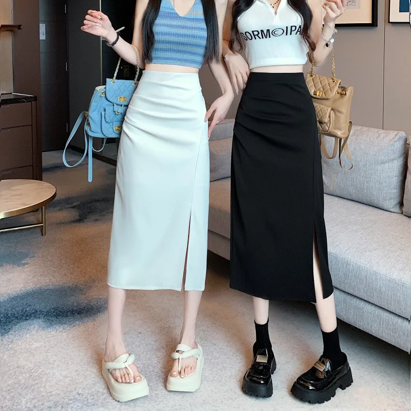 2025 Asymmetrical High Waist Slimming Midi A-Line Skirt Women's Early Autumn Wraparound Skirt Elegant Split Design Polyester ...