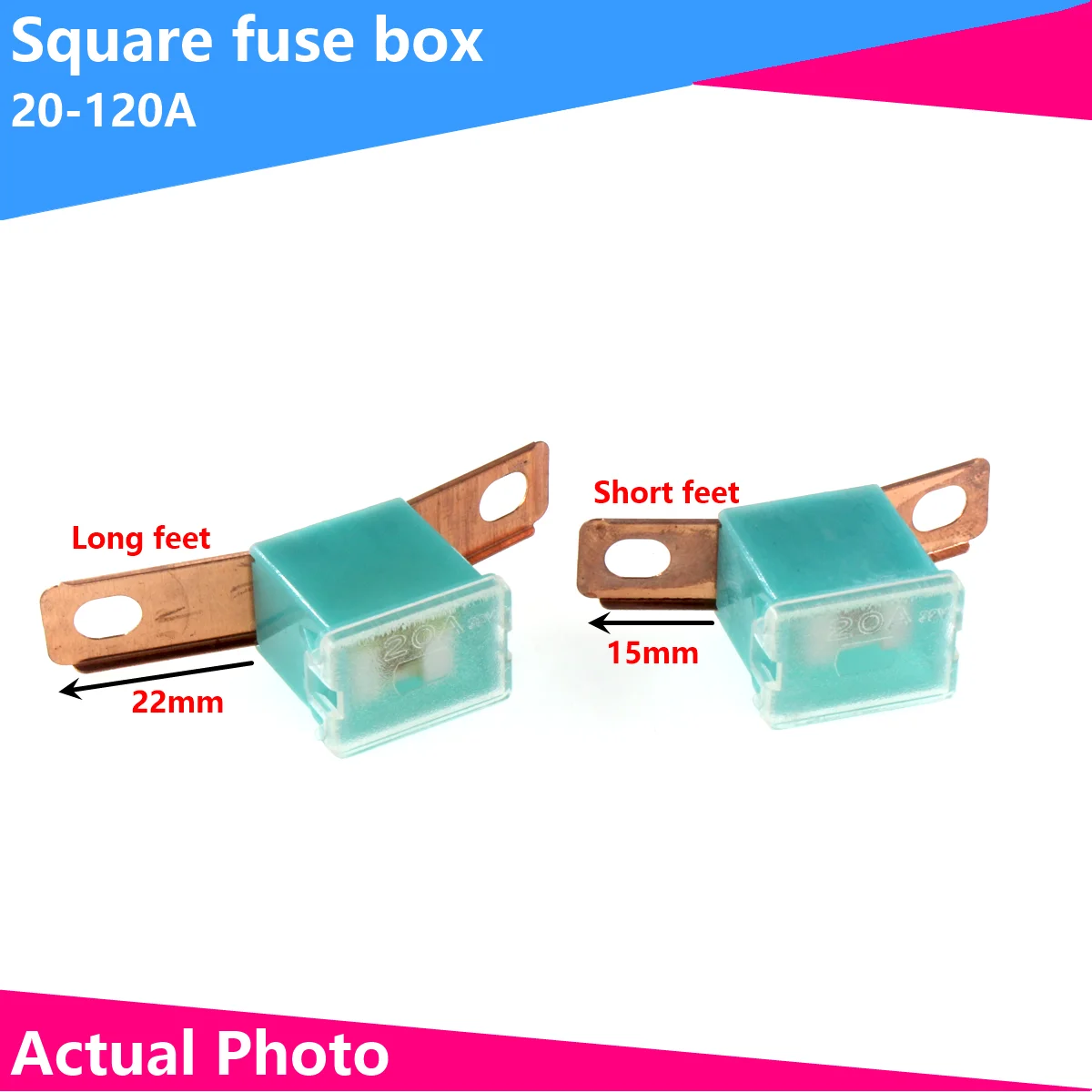 

1PCS square box with long and short legs flat insert car fuse 20A 40A 50A 60A 70A 80A 90A 100A 120A