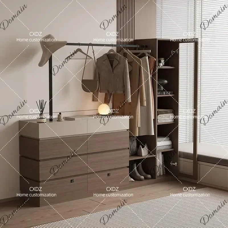 Italian Minimalist Chest with Fingerprint Lock Integrated Coat Rack Bedside Storage Locker Hanger Cabinet for Bedroom