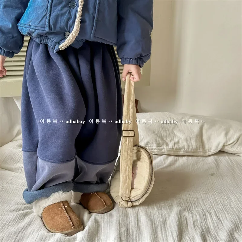 Kid Pants 2023 Children Autumn and Winter Children Korean Fleece Casual Pants Girls Autumn Boys Winter Sweatpants