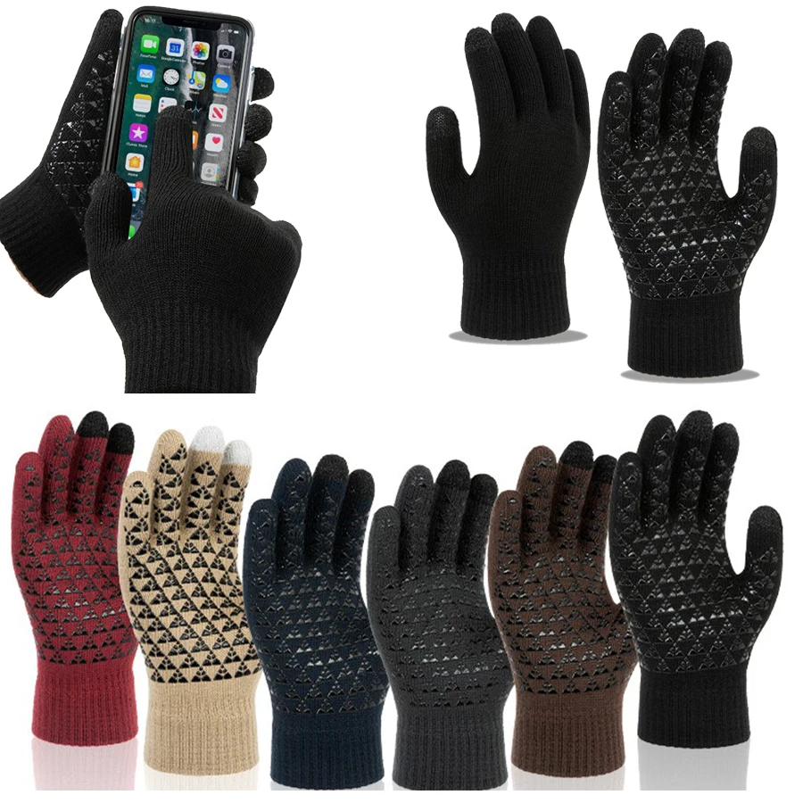 Winter Touchscreen Gloves for Men, Thermal Knitted Gloves with Non-Slip Grip for Cycling & Phone Use