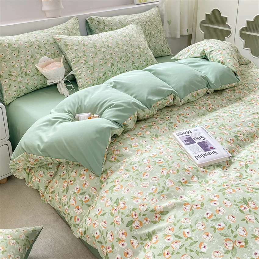 A-Class Sleeping Water Washed Cotton Four Piece Set Pure Cotton Bed Sheet Duvet Cover Bedding Bedsheet Set Three Piece Set
