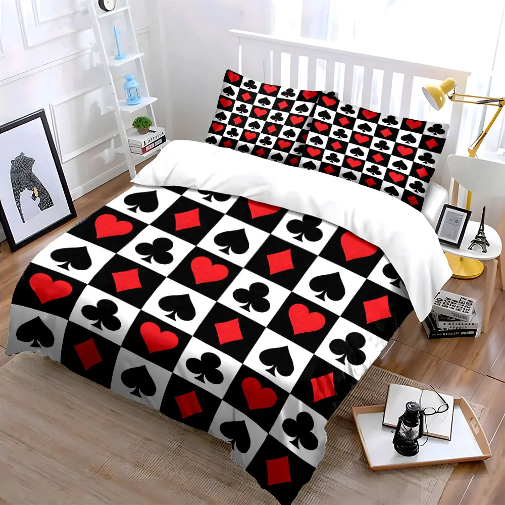 Playing card red-black suit grid pattern Duvet Cover Set with 3D Printing Design Soft Polyester Bedding Set All-Season Comfort