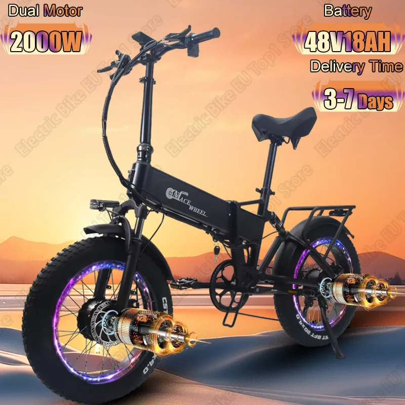 RX20 MAX 2000W E bike Dual Motor 48V18AH Lithium Battery City Trip Electric Bicycle 20*4 in Fat Tire Mountain Fold Electric Bike