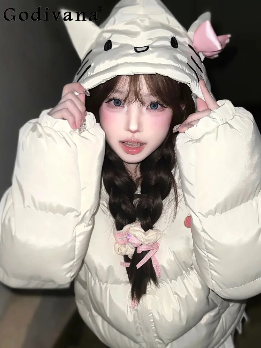 Sanrio Hello Kitty Student Harajuku Tops Y2k College Style Cotton Coat Autumn Winter Fashion Clothes Women Hooded Padded Jacket