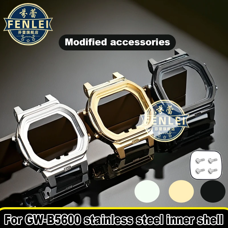 For Casio GW-B5600 Mod Kit Metal Bezel Rear/Bottom Cover Screw Waterproof Ring Ring Gold Men GWB5600 Stainless Steel Inner Shell