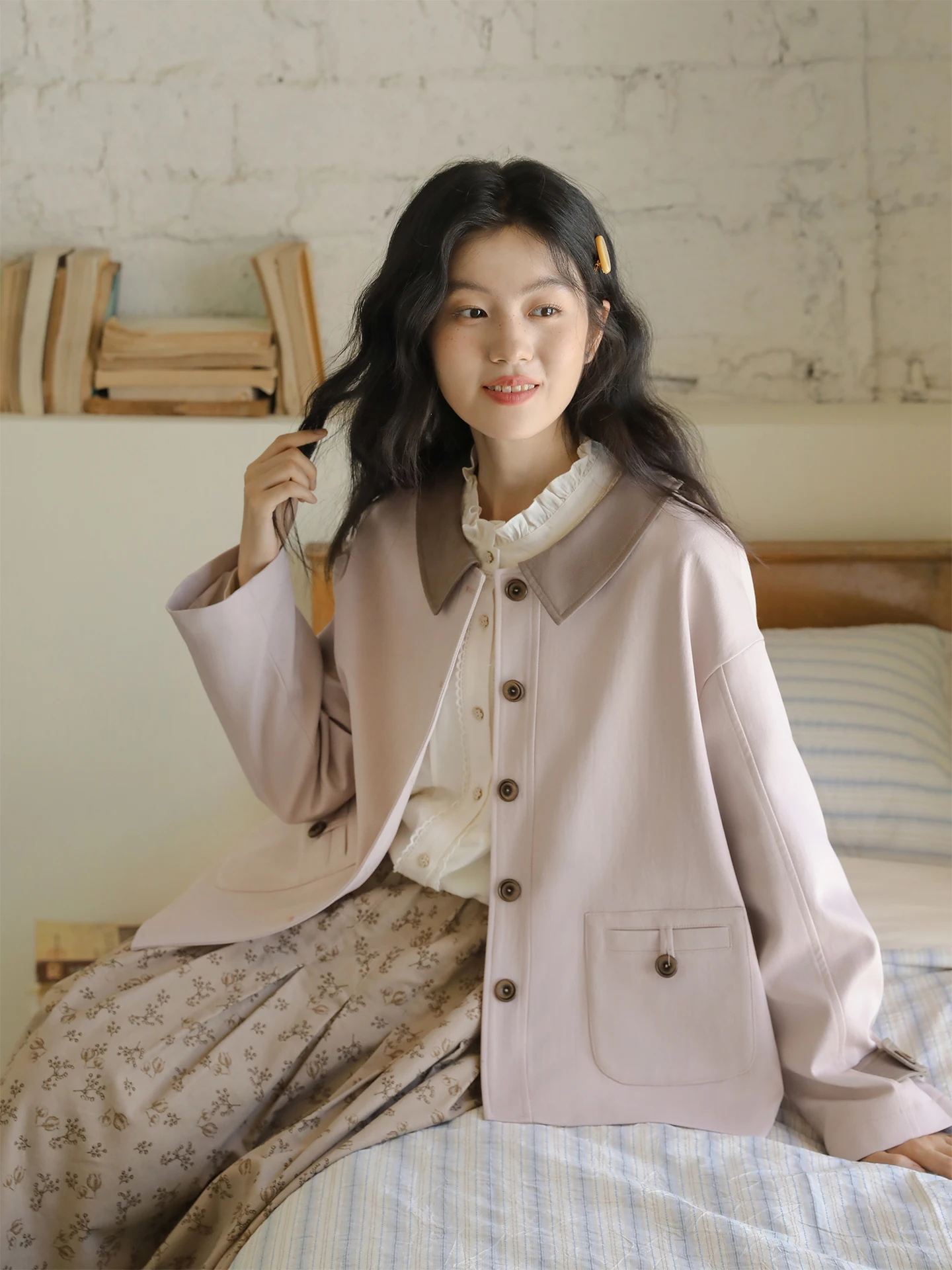 

Nesoulum ey Pink adient Color Blo Lapel ort Coat Women's Loose Fit Commute Top Faionable Retro Sle Spring Autumn