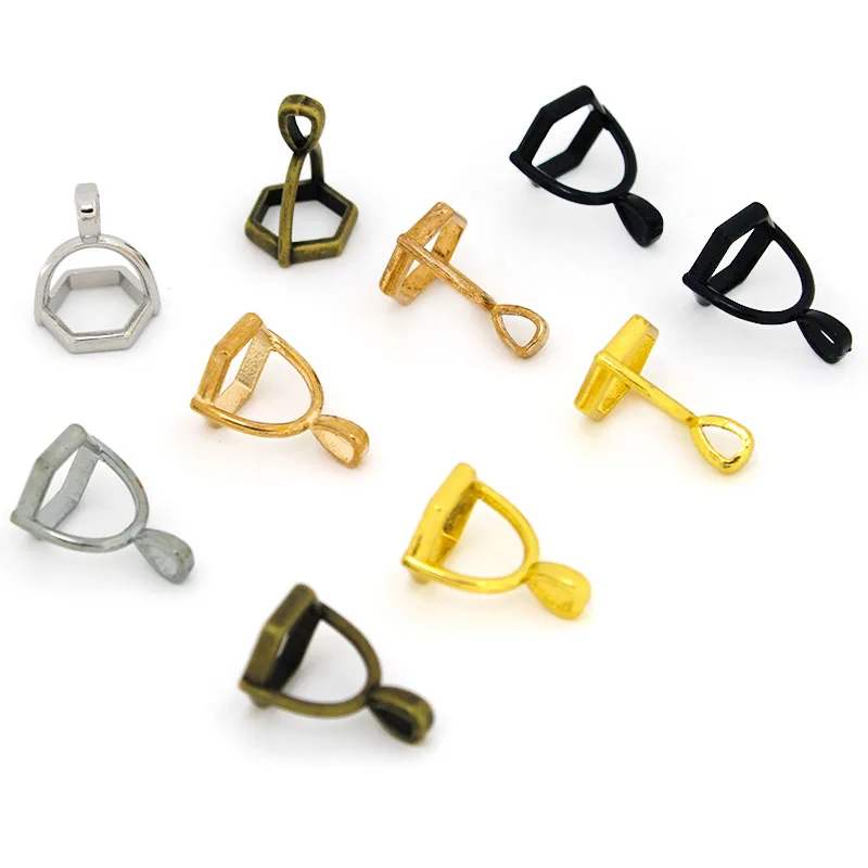 20Pcs Hexagonal Gemstone Cap Natural Stone Crystal Pillar Pendant Caps For Jewelry Making Pendant Necklace Connectors Clasp DIY