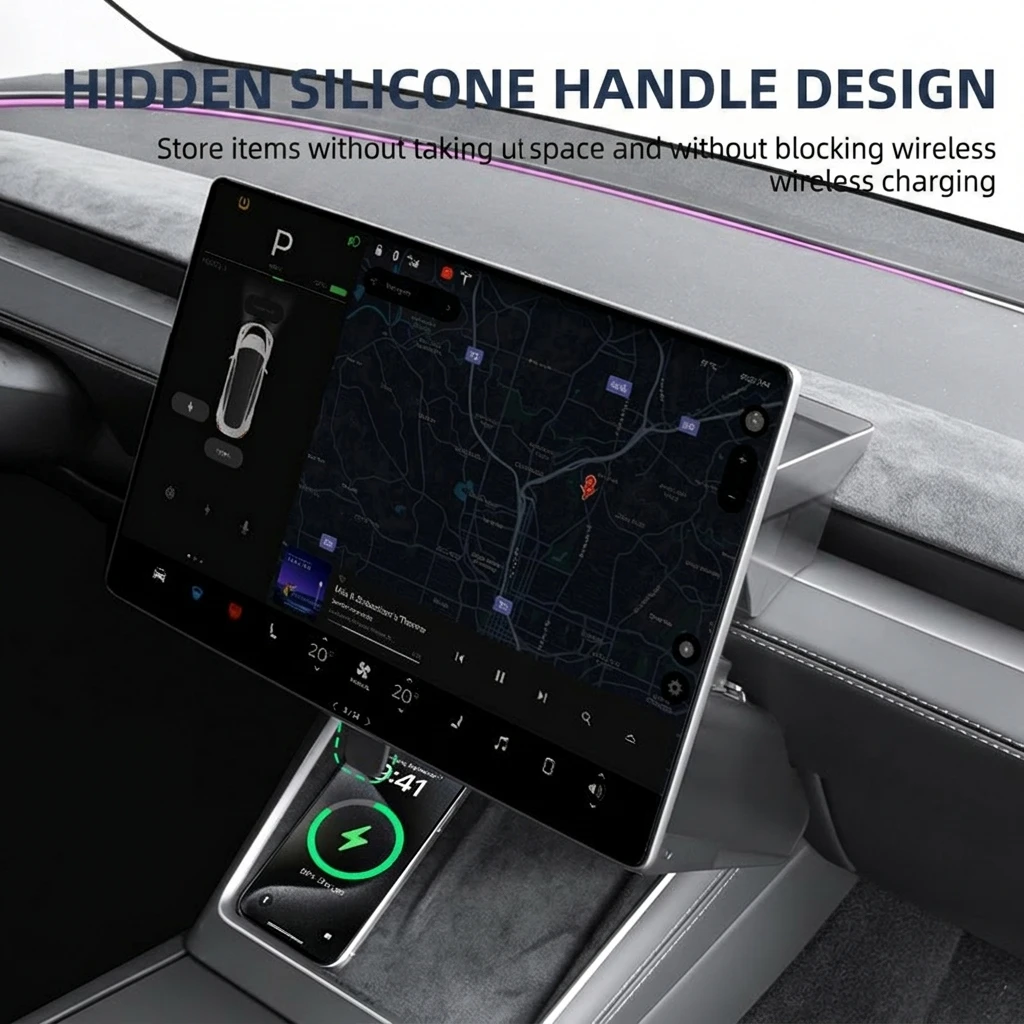 

Hidden Storage Box Under Screen for Tesla New Model 3/Y Highland, Retractable ETC Tray Organizer Car Accessories
