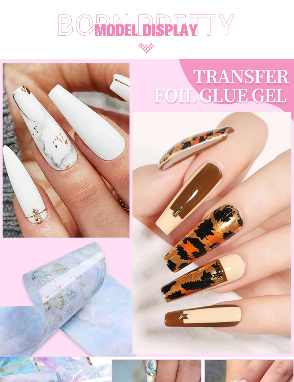 BORN PRETTY Nagelfolien-Gel 10ML Folien-Transfer-Gel für Nagelaufkleber Rosen-Blumen-Designs Florale Hochzeits-Sommer-Nagelgestaltung – Detail 5