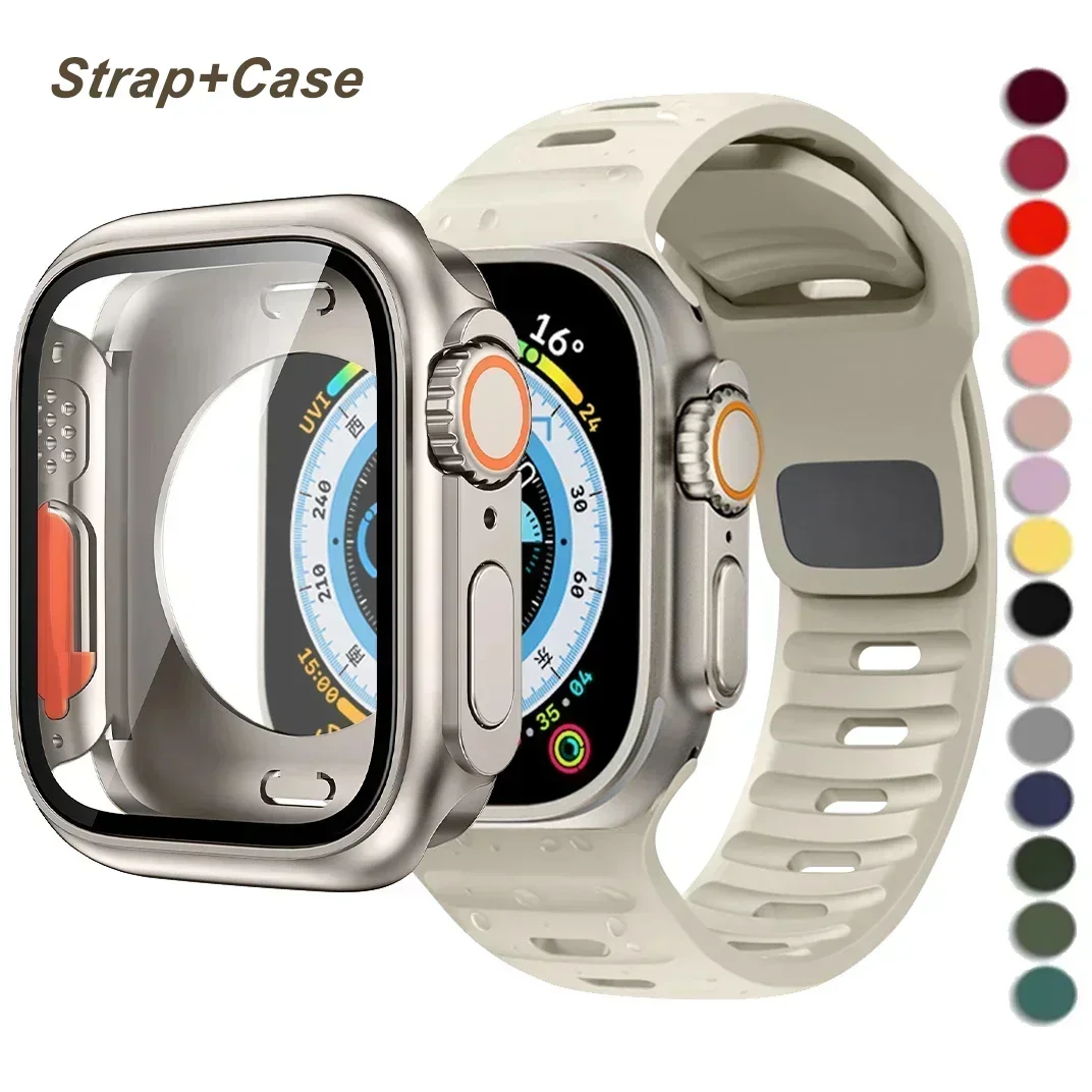 Case+Strap For Apple Watch Band change to Ultra 2 45mm 44mm 41mm 42 40mm Smart Silicone Bracelet Iwatch Series 3 4 5 6 Se 7 8