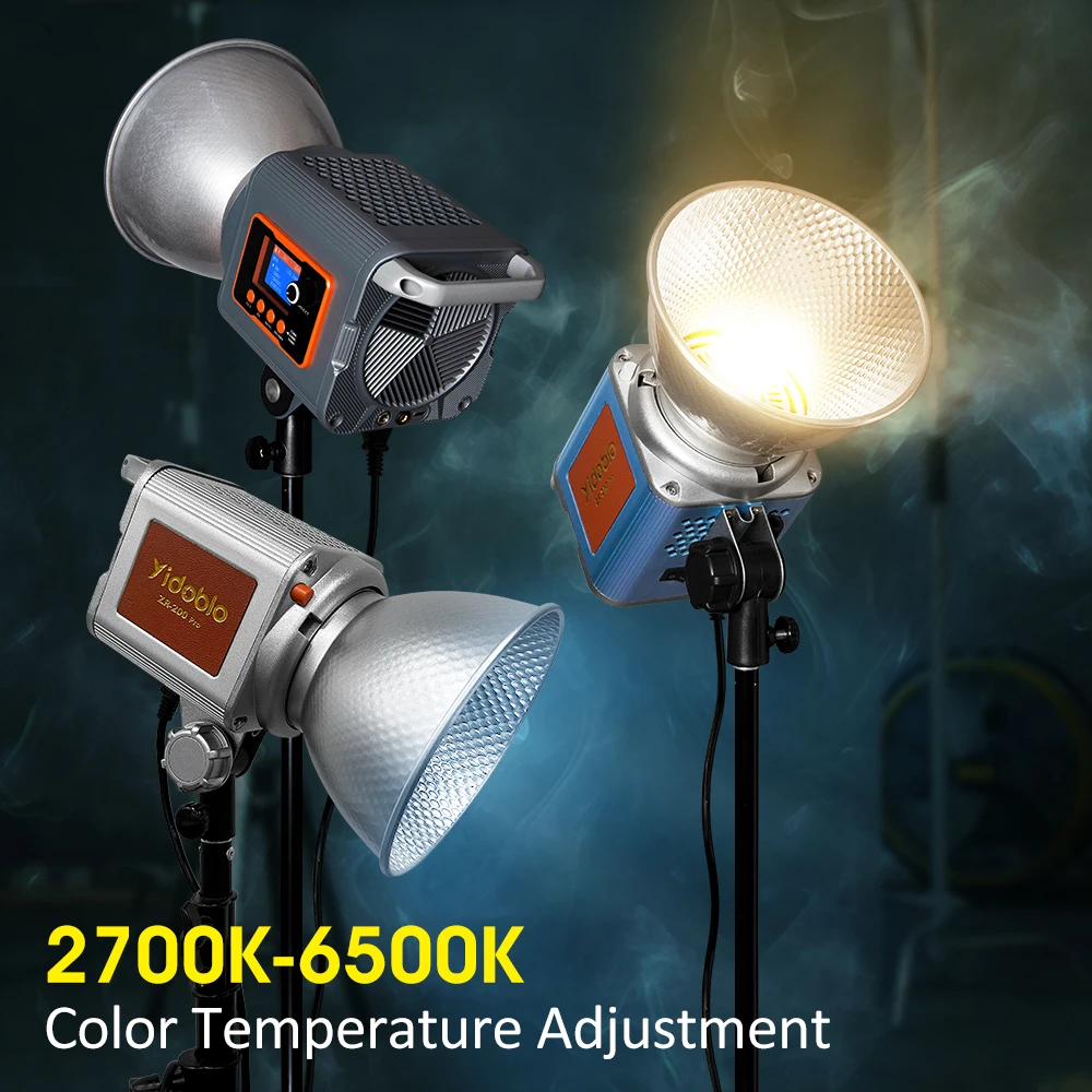 Luz de vídeo LED de 200W con control de aplicaciones, luz COB bicolor de montaje Bowens 2700K-6500K con 10 efectos de escena