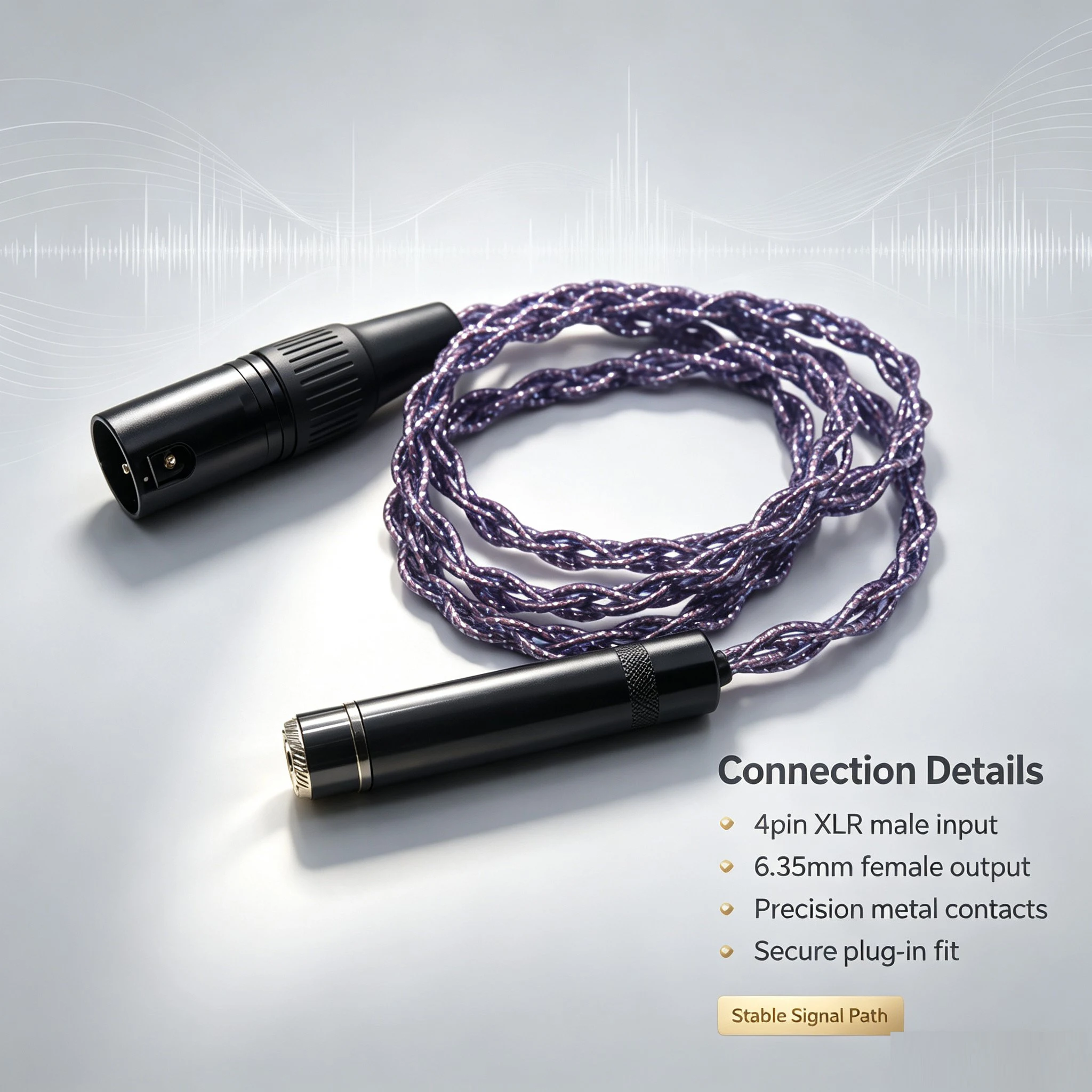 4-Strand 8N Single Crystal Copper 4pin XLR Male to 6.35mm Female Adapter Cable For headphone amplifiers, DACs