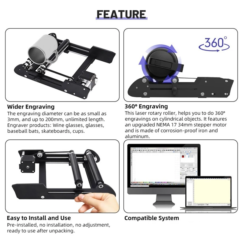 Small DIY Engraving Machine Rotating Roller For CNC Marking Machine Rotating Y Axis For Wine Glasses And Jars Durable