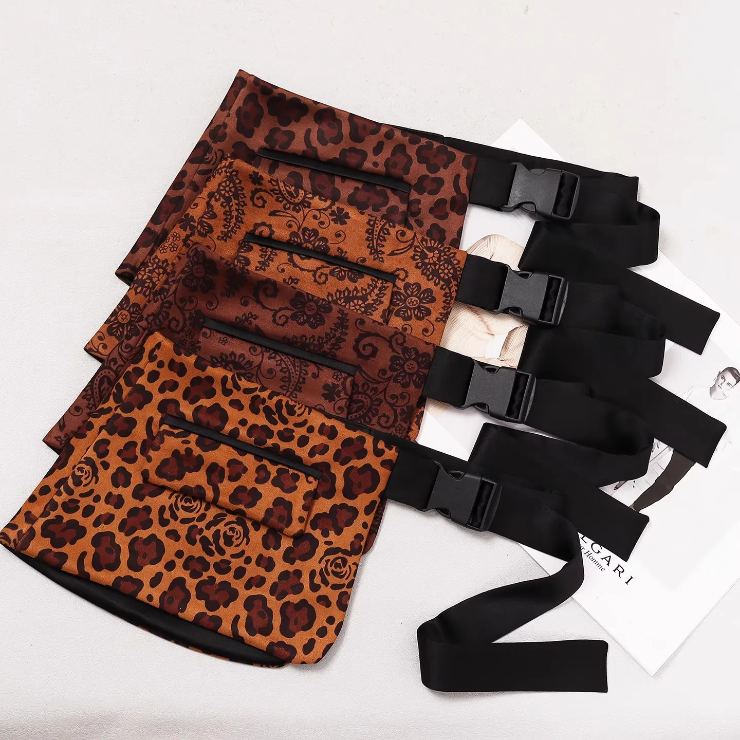 Feminino vintage leopardo bolso cummerbunds vestido feminino espartilhos cintura cintos decoração cinto largo r3140