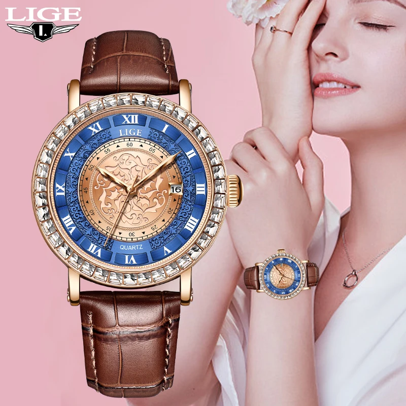 LIGE Fashion Luxury Simple Watches for Women Waterproof Leather Bracelet Woman Watch Quartz Woman Ladies Casual Date Clock Reloj