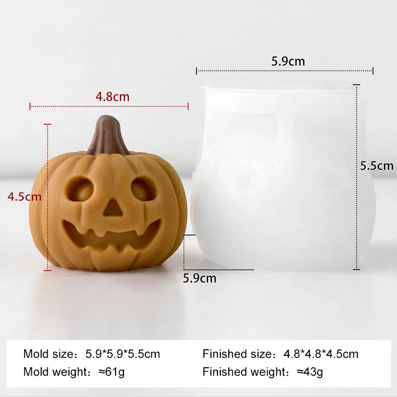 Halloween-Kürbis-Duftkerzen-Silikonform, Simulierte Teufel-Kürbis-Geister-Gipsformen, Süßigkeiten-Schokoladen-Backform