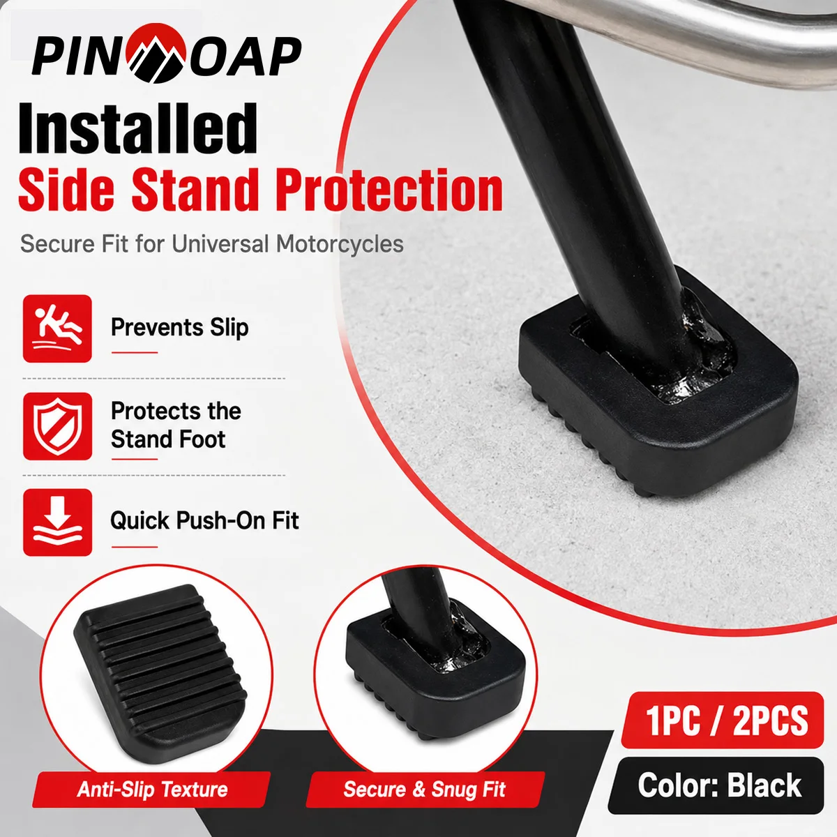 PINMOAP Motorcycle Kickstand Pad Rubber Side Stand Shoe Anti Skid Base Protector Extension Plate Easy Install Wear-Resistant