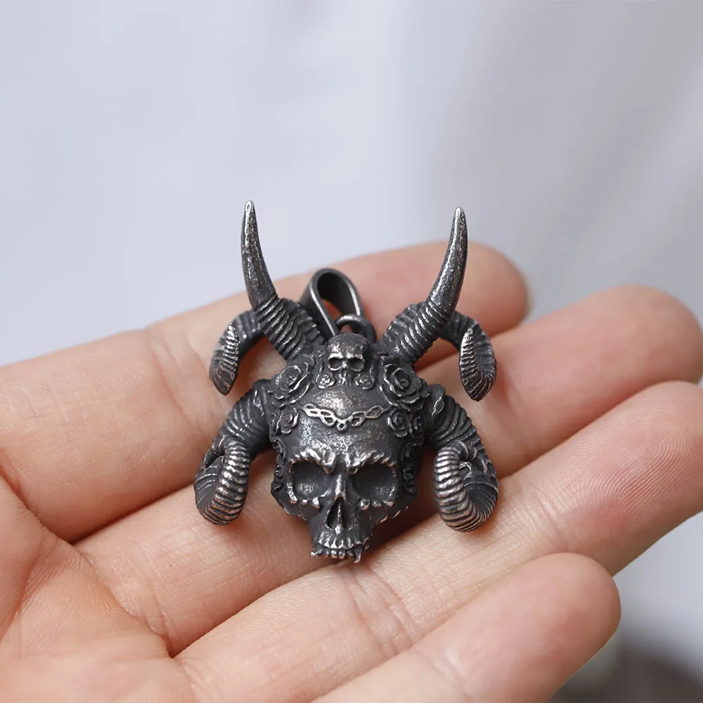 New Creative Design Stainless Steel Sheep\'s and skull head Pendant Satan God Vintage Retro punk Jewelry Gift For Men