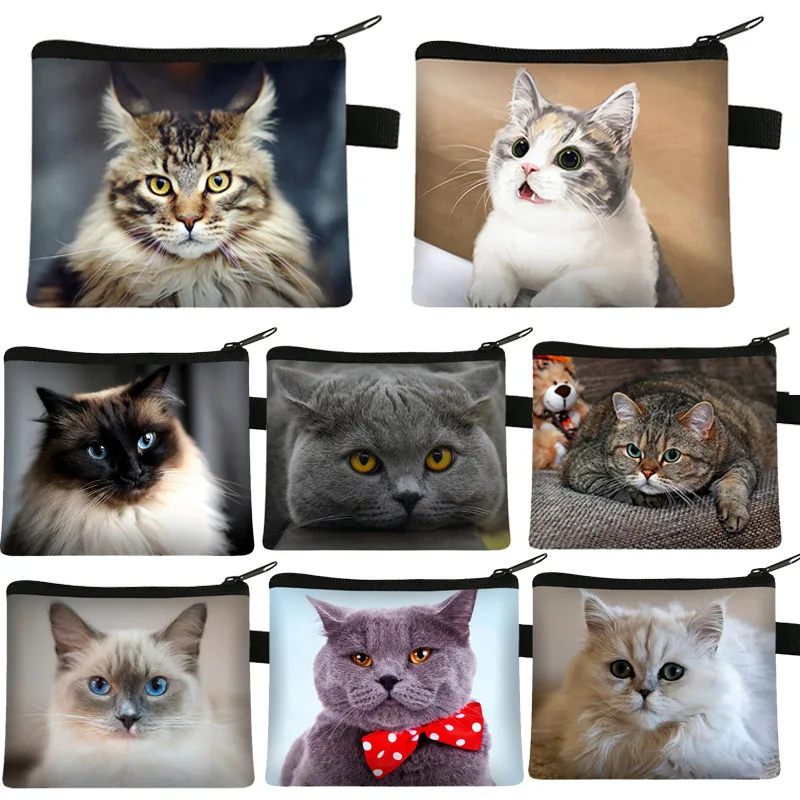 Monedero con forma de gato y Animal para niños, monedero portátil para estudiantes, bolsa de almacenamiento para llaves, bolsa de mano de poliéster,
