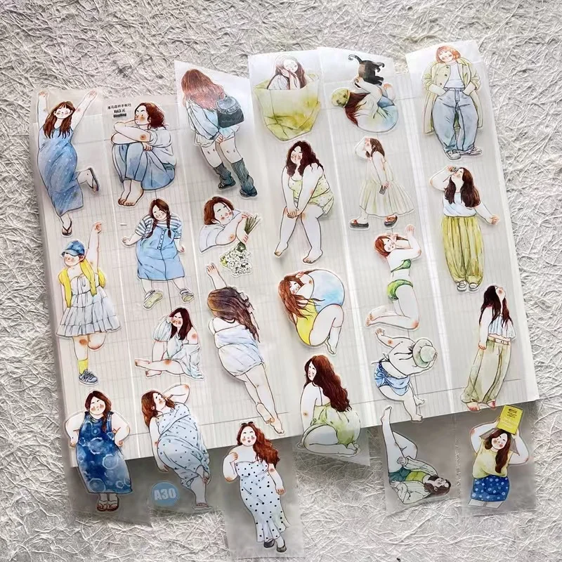 Washi-Autocollant décoratif vintage pour carte, joli ruban adhésif pour animaux de compagnie, permis exécutif, plan de scrapbooking bricolage, belle fille relaxante