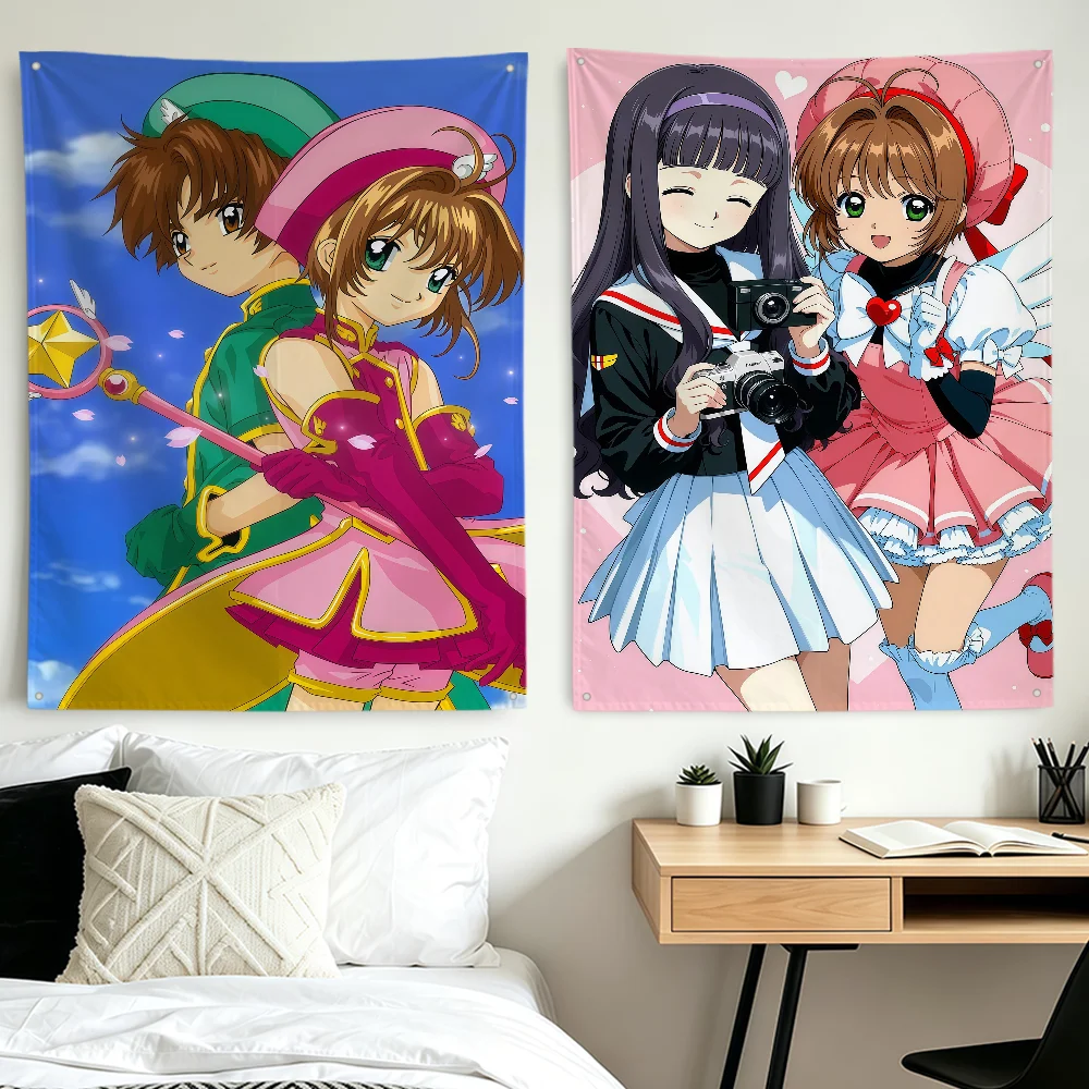 Cartoon Anime Cute Girl C-Cardcaptor S-Sakura Flag Room Hogar Dorm Home Camp Outdoor Banner Party Club Wall Hanging Decor Gift