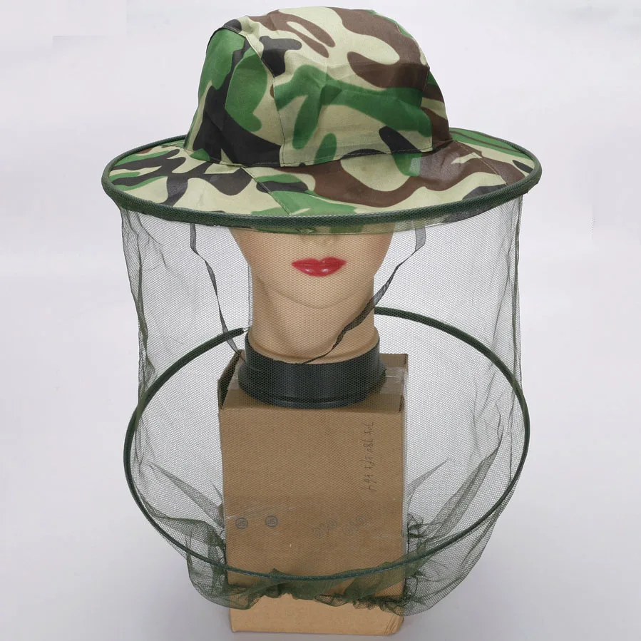 Camouflage Male Women Fishing Caps Anti-bee Insect Anti-mosquito Net Anti-insect Hat Mesh Fishing Hat Outdoor Hat with Sun Cover