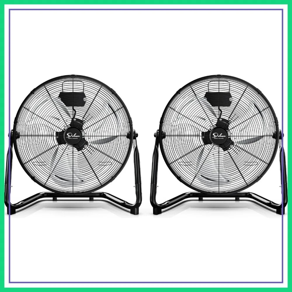 

20 Inch 3-Speed High Velocity Heavy Duty Metal Floor Fan for Warehouse, Workshop, Factory, 2 Pack