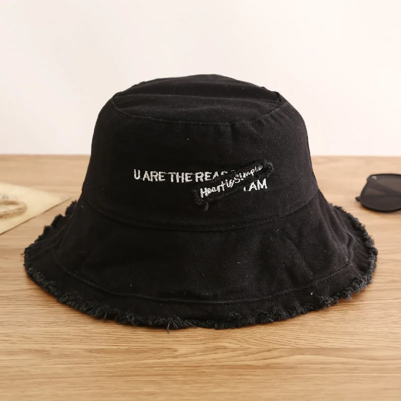 

Female Fisherman's Hat Canvas Sunshade Letter Patch Tassel Caps for Women Fashion Solid Color Hat for Vacation