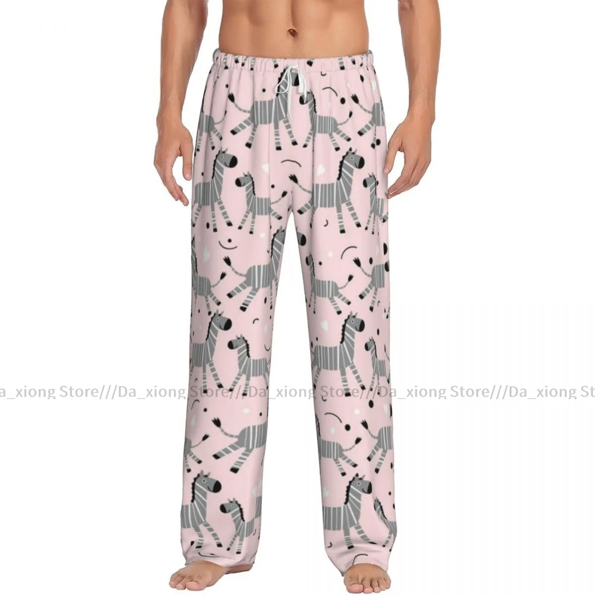 Mens Casual Pajama Long Pant Loose Elastic Waistband Smiling Zebra Safari Zoo Cozy Sleepwear Home Lounge Pants