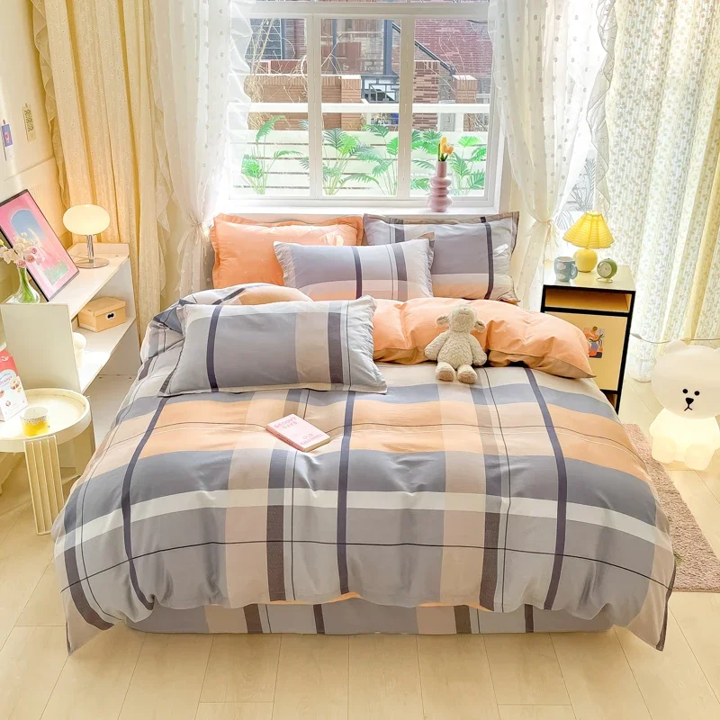 Plaid 100% Cotton Duvet Cover Set or Single Duvet Covers Soft Skin-friendly All Cottons Quilt Cover Breathable Blanket Cover