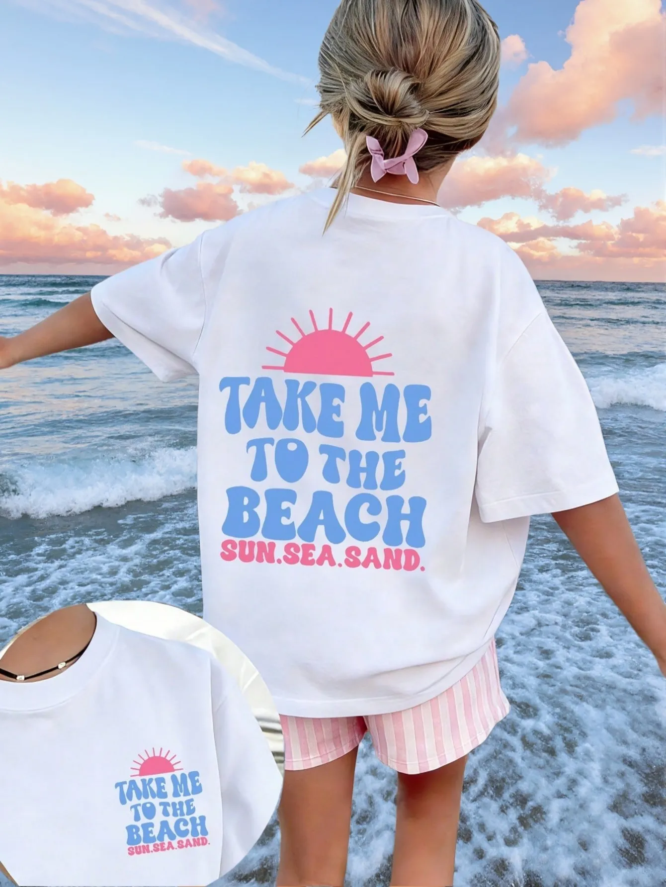 

1pc Girls Mint Green Printed Short Sleeve T-Shirt, Student & Young Casual Comfortable Fashionable Summer Top
