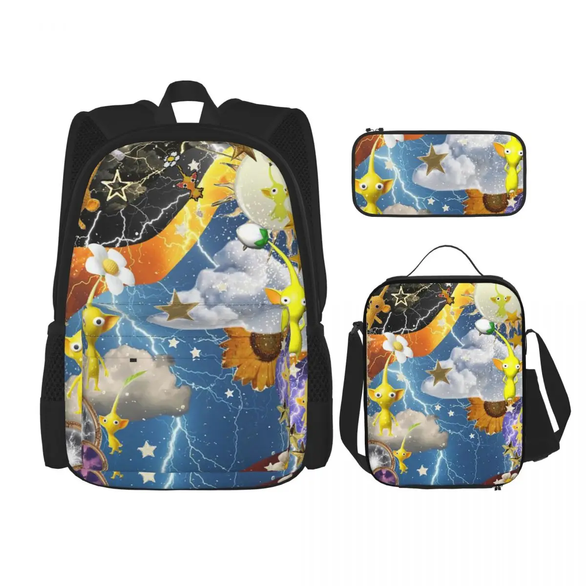 

Рюкзаки с персонажами Pikmin, сумка для книг для мальчиков и девочек, школьные сумки для студентов, детский рюкзак, сумка для обеда, сумка для ручек, набор из трех предметов