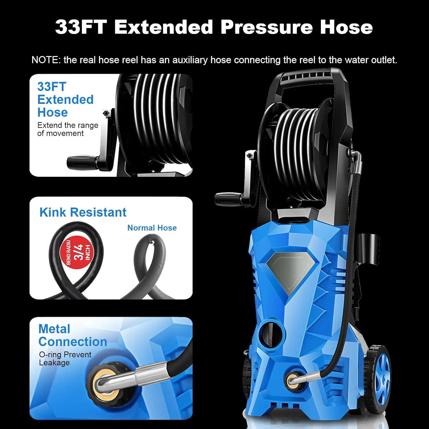 3000PSI Electric Pressure Washer 2.4GPM Power Washer 1600W High Pressure Cleaner Machine with 4 Nozzles Foam Cannon