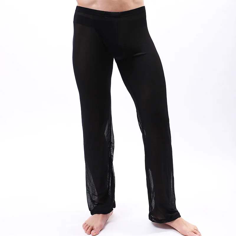 Men's Sexy Leggings Mesh Ultra-Thin See Through Trousers Breathable Pouch Home Pajama Pants Loose Transparent Homewear