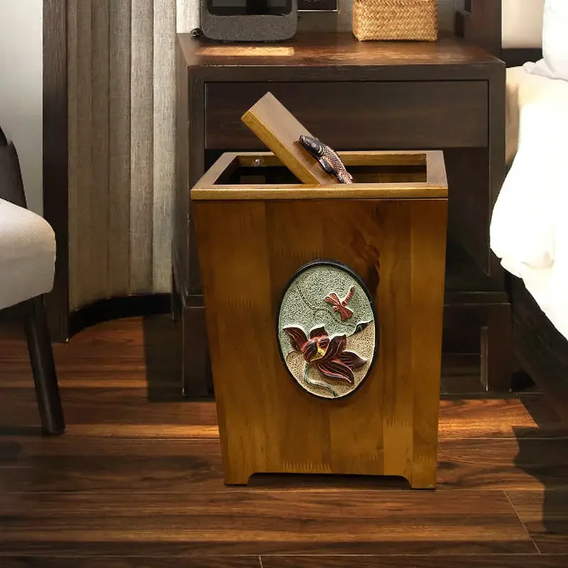 ‌Executive Office Waste Bin - Oriental Style Storage Can for Home Kitchen Large Capacity Odor-Control Trash Bin with Locking Lid