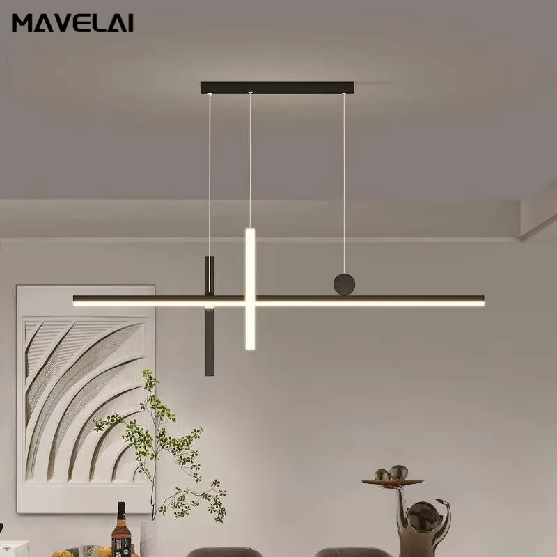 Simple Line Led Restaurant Pendant Lights Bar Counter Dining Table One-Word Long Chandeliers Modern Home Interior Lighting Lamps