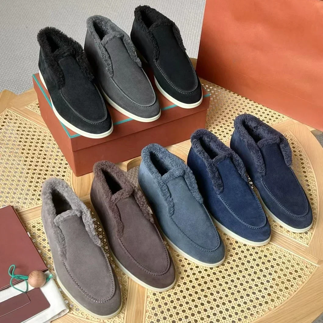 Men and Women's Flat Shoes Genuine leather Slip-on Warm Fleece Casual Insole Loafers