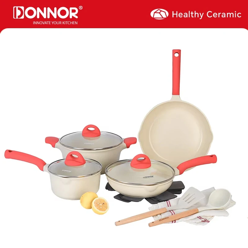 DONNOR 13-teiliges Set aus Töpfen und Pfannen, Küchen-Kochgeschirr-Sets, Induktions-Kochgeschirr-Sets, Induktions-Bratpfanne und Topf-Set, ofensicher, JT448