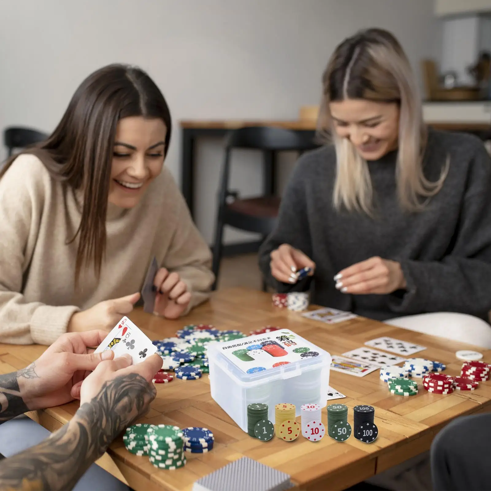 

Poker Chips With Denominations Numbered 100 Pieces Colored Game Supplies With Case Poker Chip Display For Home Travel Night