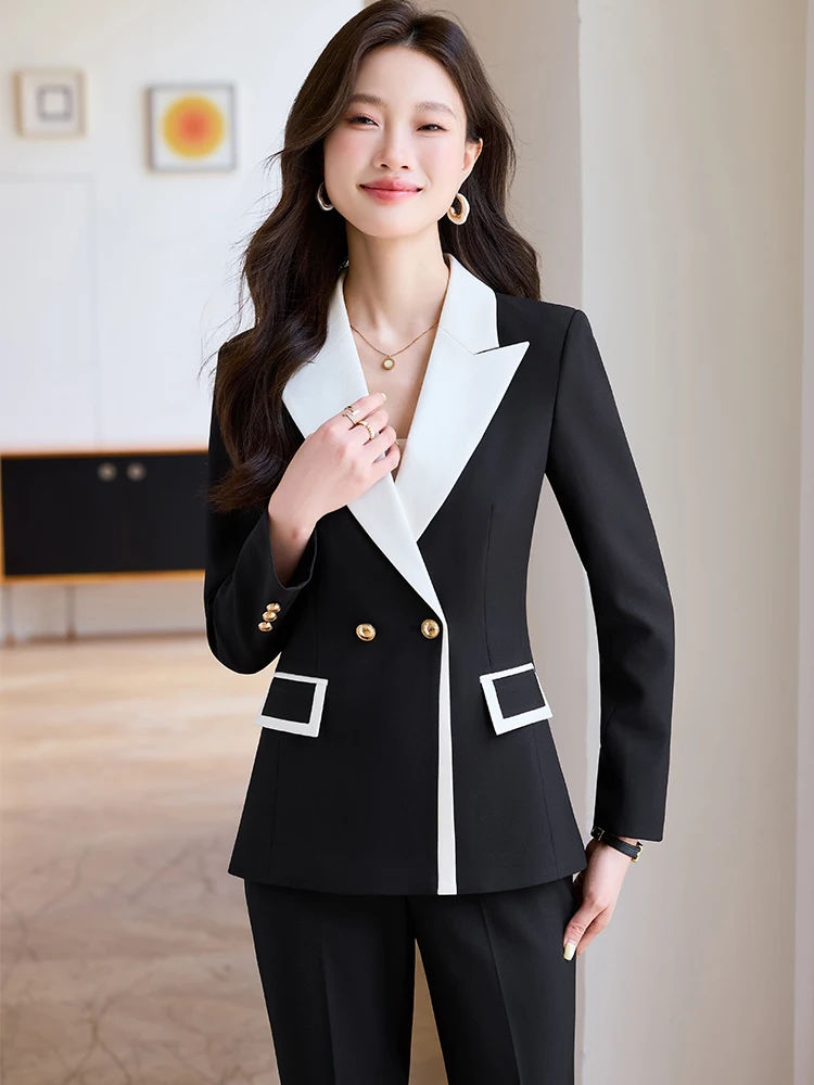 Модный женский брючный костюм, женский рабочий комплект из 2 предметов, хаки, бежевый, черный, женский формальный пиджак и брюки