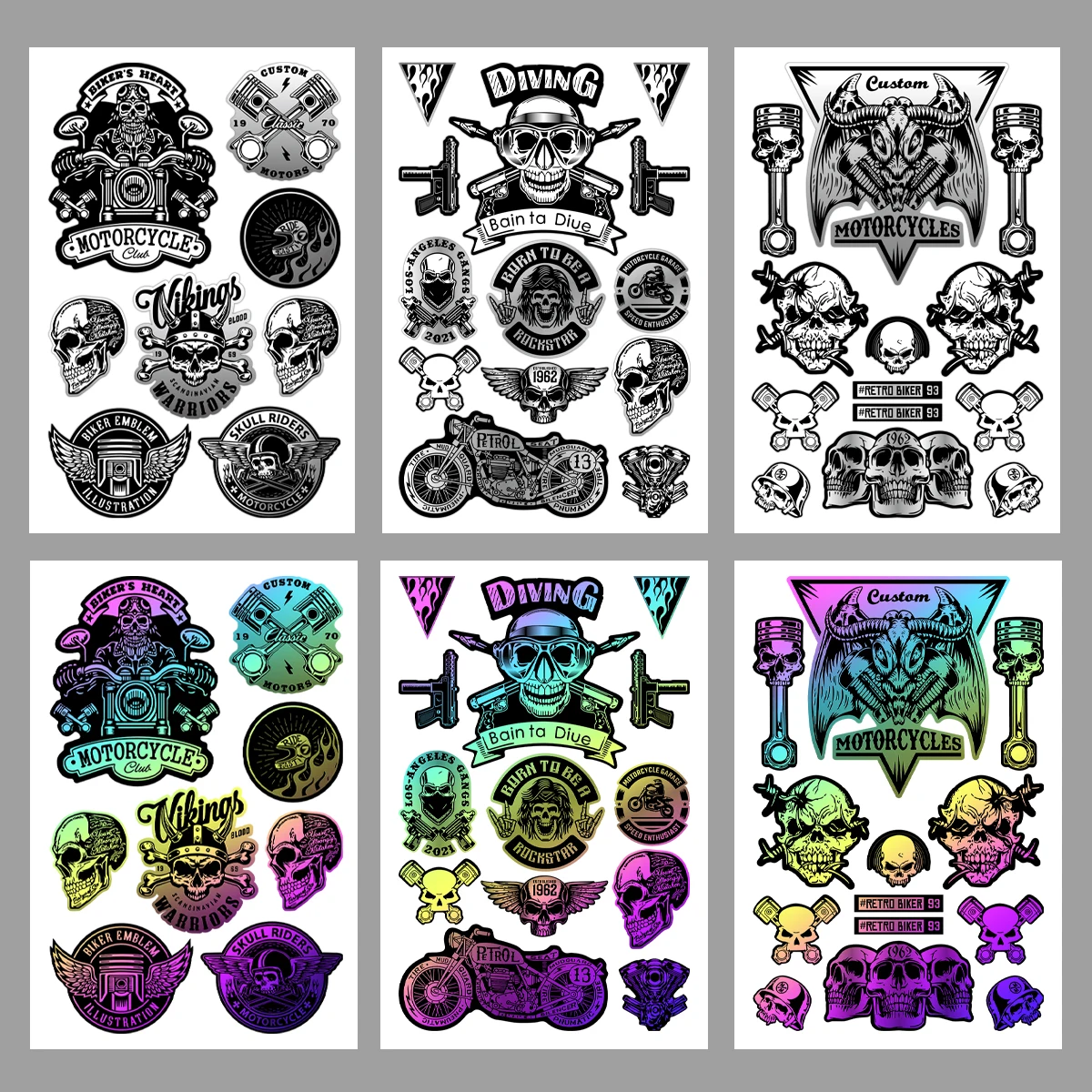 2 Sets Retro Skull Motorcycle Stickers Moto Body Helmet Tank Vinyl Decals Accessories For Harley-Davidson Triumph Royal Enfield