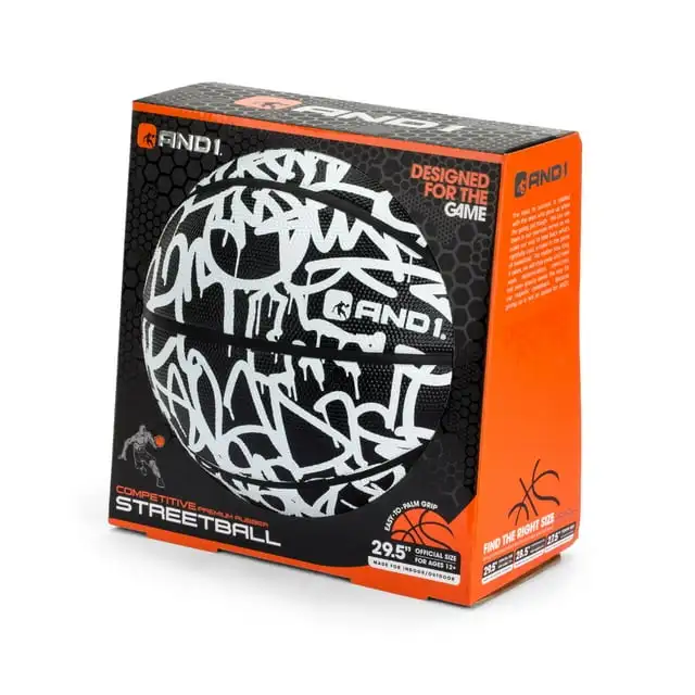 AND1 Fantom Rubber Basketball, Schwarz-Weiß-Graffiti, 29,5"