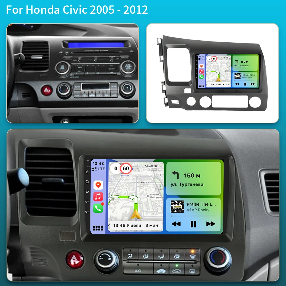 For Honda Civic 8th 8gen 2005 2006 2007 2008 2009 2010 2011 2012 Auto Radio Stereo GPS Navigation Multimidia Player Screen