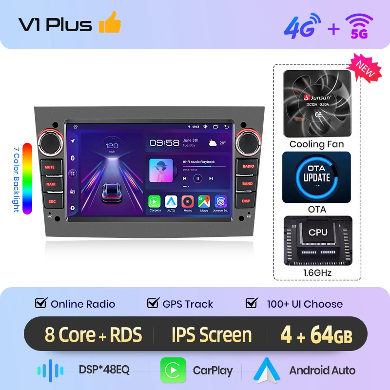 Junsun Draadloze CarPlay voor Apple Android Auto Radio voor Opel Astra Vectra Vauxhall Antara Zafira Corsa Vivaro Meriva BT RDS