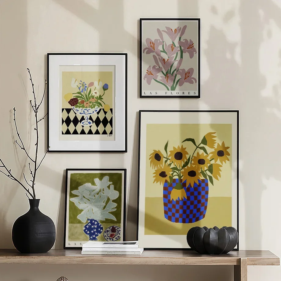 1pc frameless Canvas Painting Flower Market Grid Vase Floral Plant Wall Art Canvas Painting Abstract Posters And Prints Wall Pic