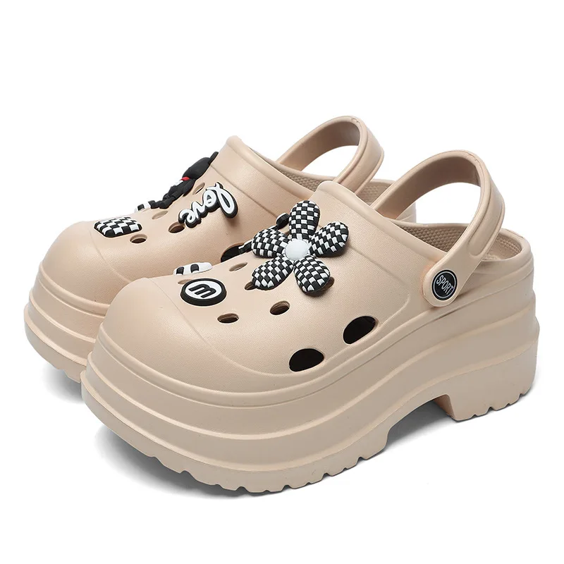 รองเท้าแตะแบบเปิดนิ้วเท้า พื้นหนา ดีไซน์ทันสมัย กันลื่น ระดับไฮเอนด์ รองเท้าแบบมีรู  รองเท้าแตะเสริมส้น EVA สำหรับผู้หญิง